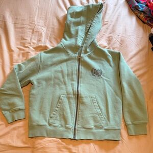 Kids Zip-Up Hoodie in Mint Green with Embroidered Crest